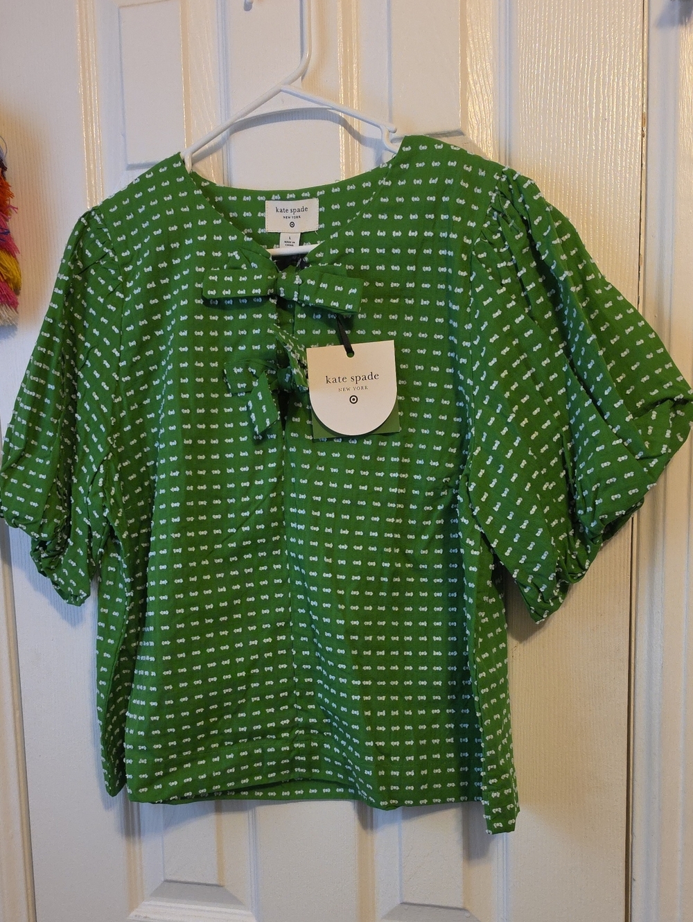 NWT Kate Spade Green BOW Short PUFFY Sleeve Top